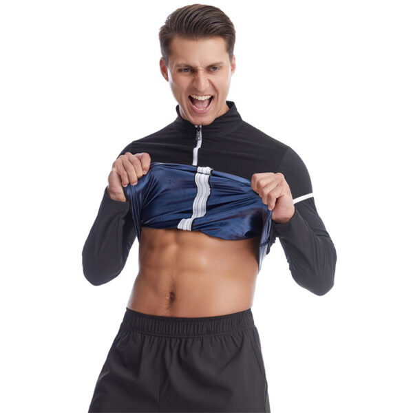 Men's Long-sleeved Sweatshirt Waist Shaping Zipper Thermal Slimming Fitness Weight Loss Clothing - Image 3